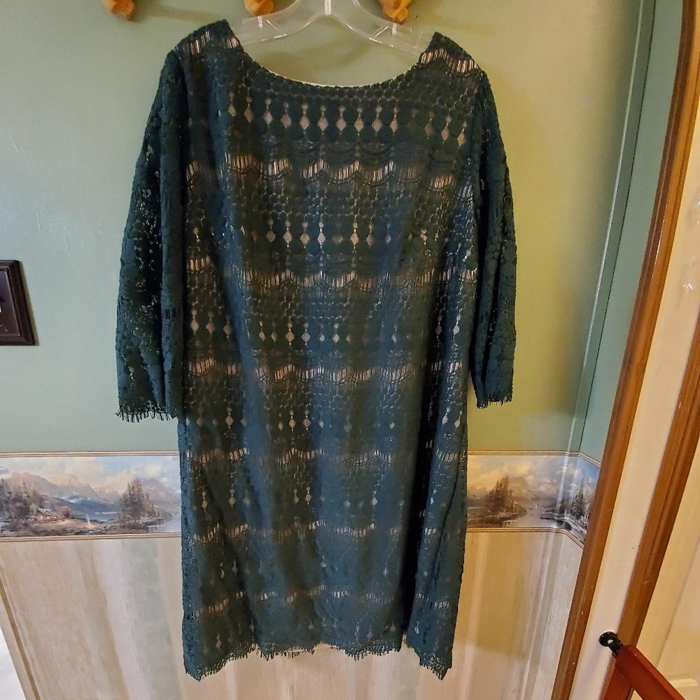 Dressbarn hunter green holiday dress 18